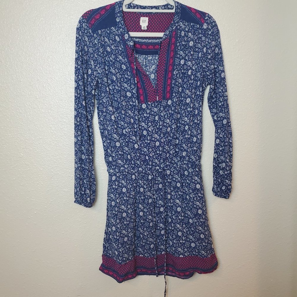 GAP Mini Dress Women’s size XS Blue White & Pink Floral Y2K Coastal Vibe